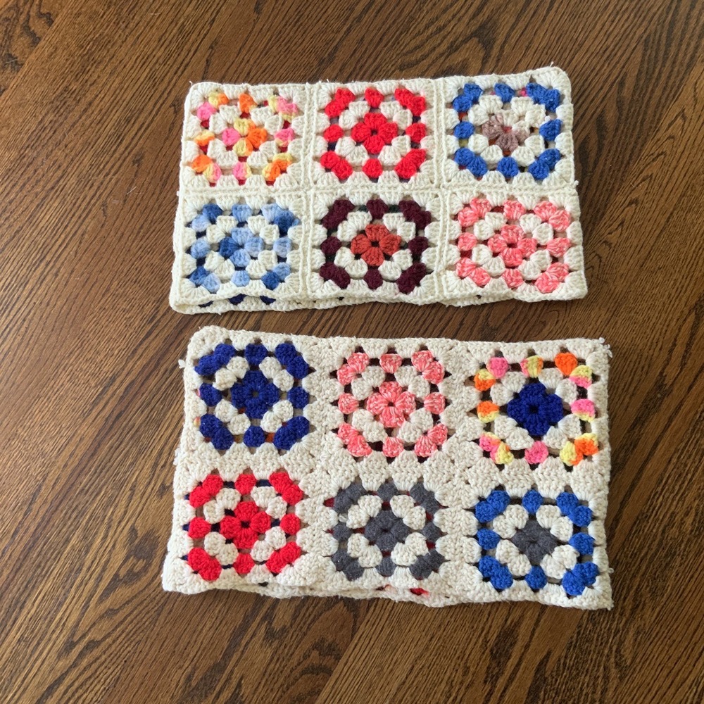 VTG Pair Hand Made Crochet Colorful‎ Granny Square Pillow Covers READ
